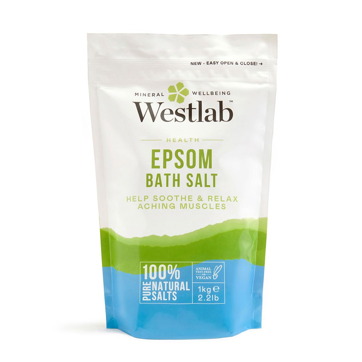 Westlab Reviving Epsom Salt | 1kg Resealable Pouch | Pure and Unscented, Pack of 1