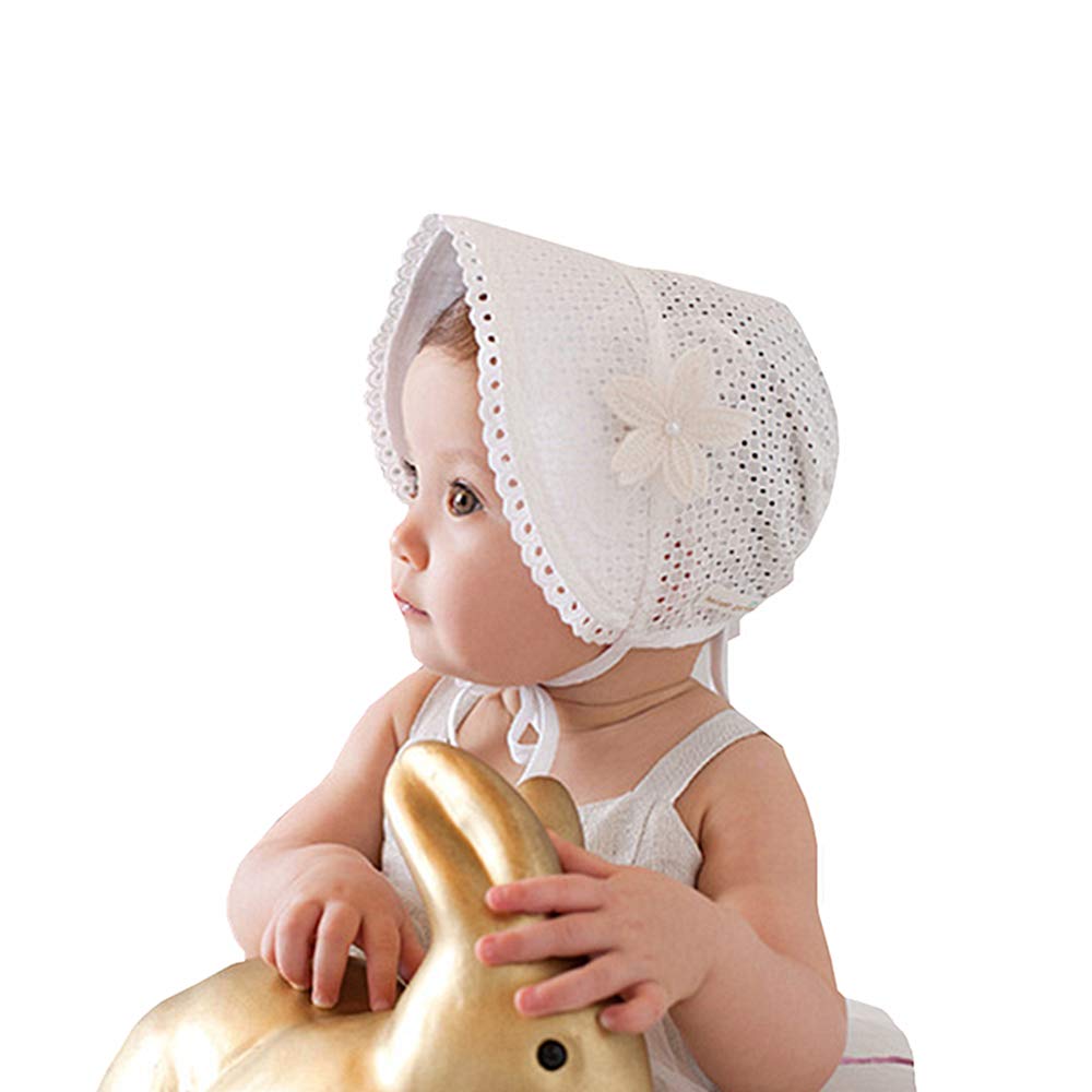 Baby Girl Toddlers Breathable Lacy Bonnet Eyelet Cotton Adjustable Sun Protection Hat White