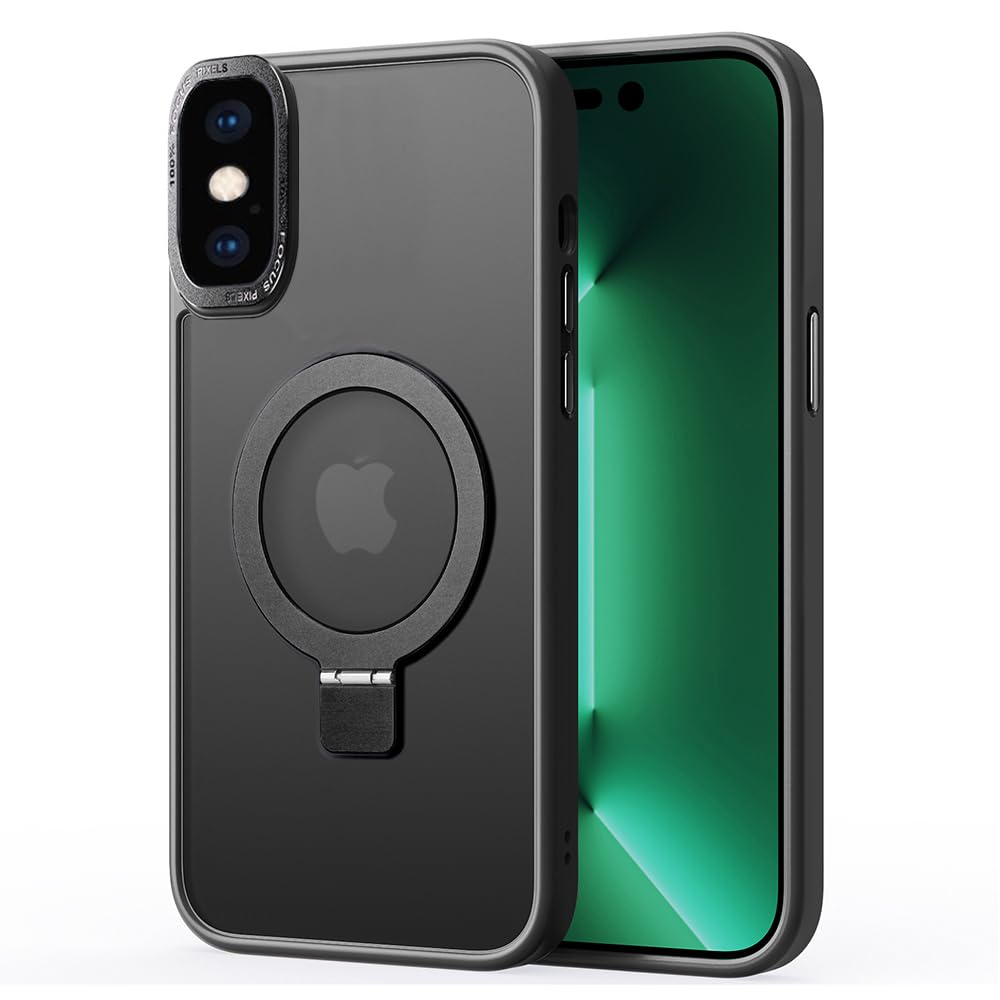 2NSPDRGNI Magnetic Case Compatible with iPhone XS MAX,Translucent Matte Back Non-slip Phone Cover Protective Shockproof with Stand,Black