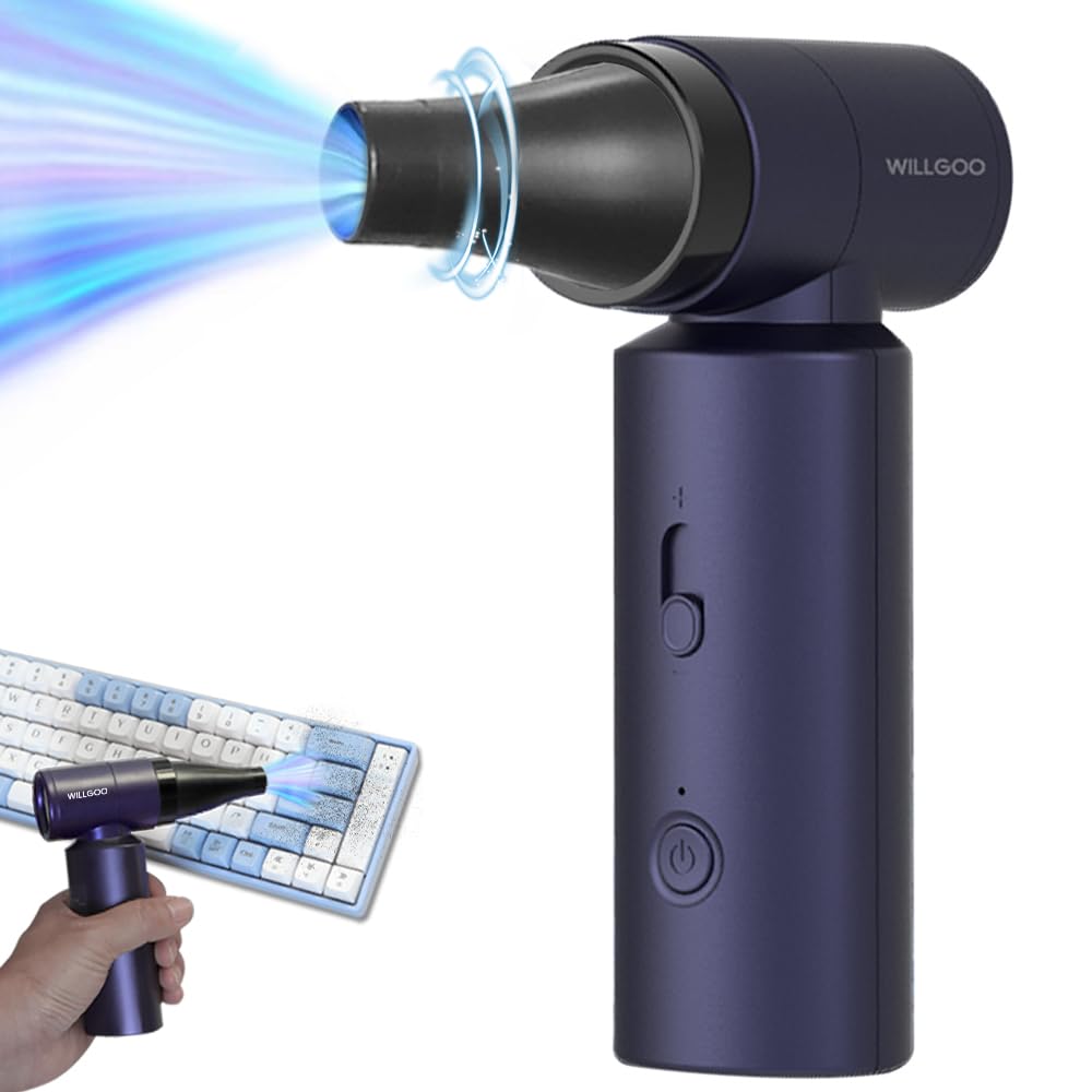 WILLGOO Jet Dry Blower, 80000RPM Portable Electric Air Duster, 4 Gears Adjustable, 4500mAh Rechargeable Jet Blower Perfect for Keyboard Cleaning, Camping, Inflation, and BBQ (Blue)