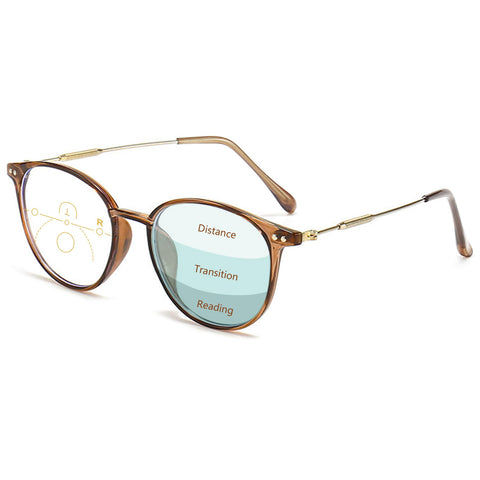 Lanomi Vintage Progressive Multifocal Reading Glasses Women Men Round Blue Light Blocking Eyeglasses Magnifying UV400 Outdoor Computer Reader Brown(Multifocal) 2.0