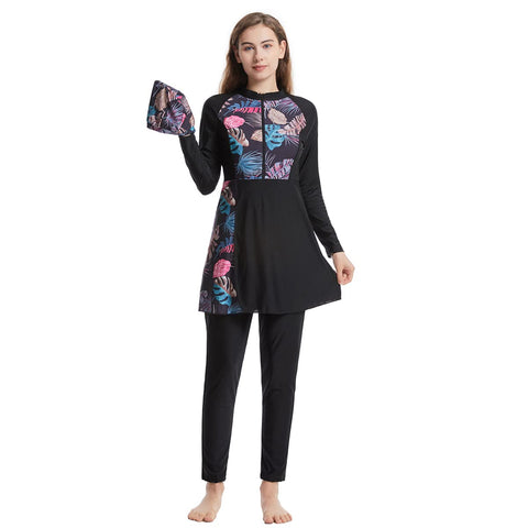 Muslim Swimsuits for Women Hijab Fully Covered Swimsuits Burkini Modest Islamic Arabic Swimwear Womens Long Sleeve Floral Tankini Bathing Suits 3 Pieces Traje De Ba?o Musulm?n para Mujer Black B S