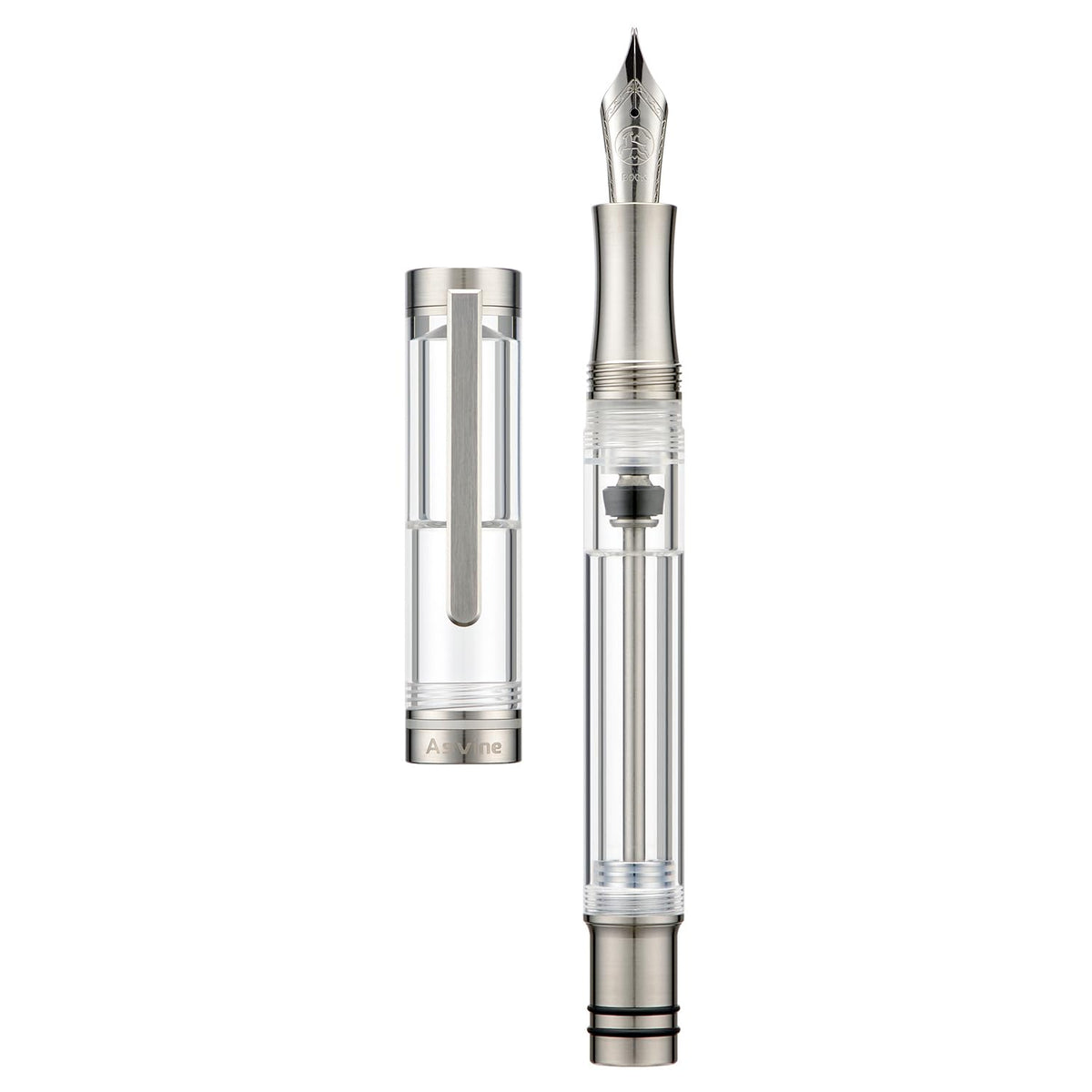 Asvine V200 Titanium Fountain Pen Vacuum Filling, Bock Broad Nib Clear Transparent Acrylic Smooth Writing Pen Case Set
