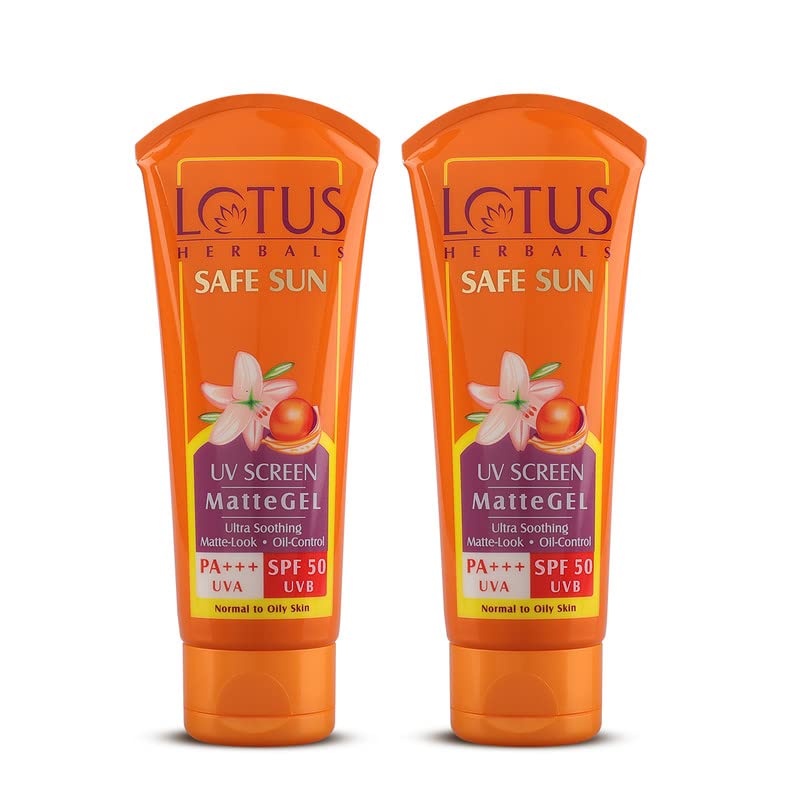 Lotus Herbals Safe Sun Uv Screen Matte Gel Spf 50| Comfrey,Vanilla, Horse Extract| Paraben Free, Cruelty free, no white cast| Normal to Oily Skin| Pa+++ | 30 gm (Pack Of 2)