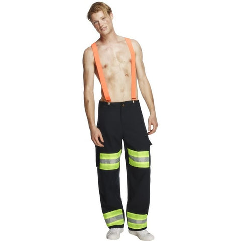 Smiffys Fever Male Firefighter Costume with Trousers and Braces Blue MEDIUM