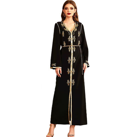 PolyJolly Handmade Bead Abaya Dress for Women Dubai Sadui Fancy Moroccan Kaftan Wedding Attire Collection, Black-10, S