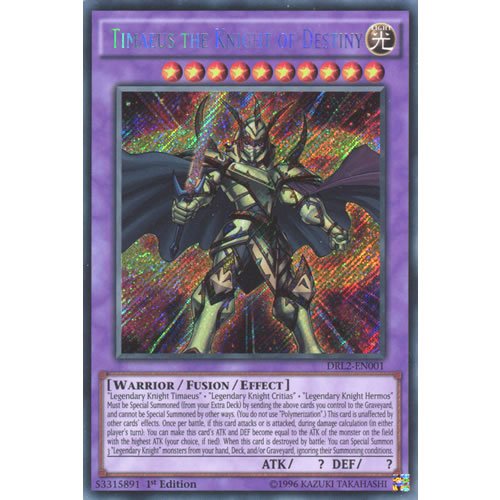 YuGiOh : DRL2-EN001 1st Ed Timaeus the Knight of Destiny Secret Rare Card - ( Dragons of Legend 2 Yu-Gi-Oh! Single Card ) by Deckboosters