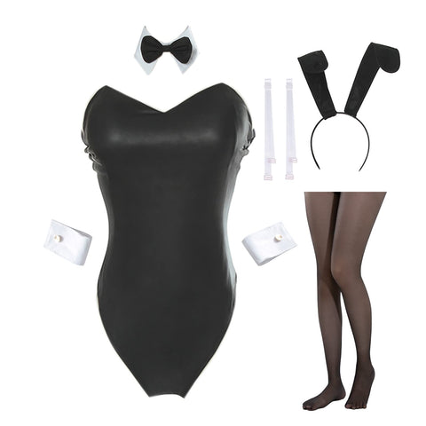 LTAKK Bunny Suit Women Bunny Cosplay Outfit Senpai Maid Costume Black Bodysuit, Small