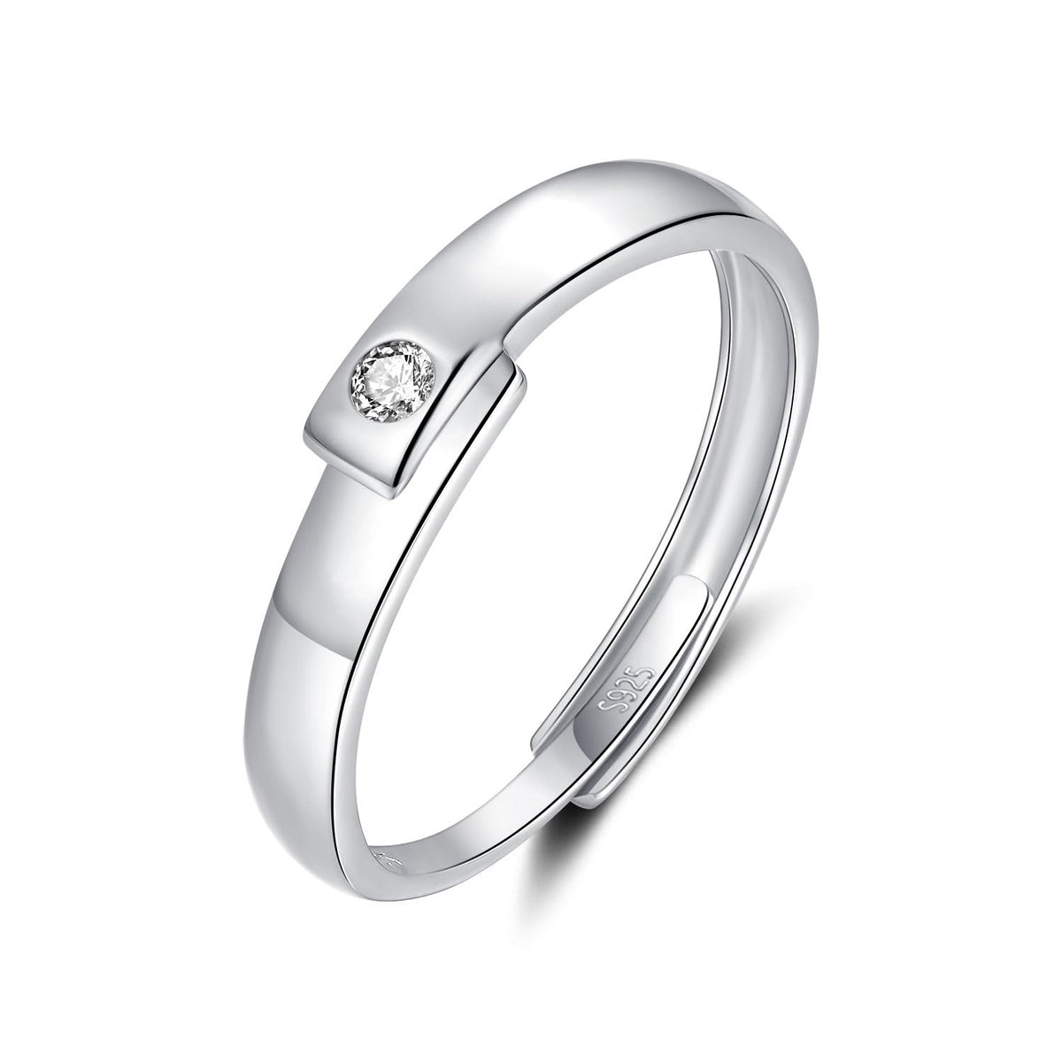 Bewenda Silver Rings for Men, 925 Sterling Silver Engagement Ring with 5A Cubic Zirconia, Adjustable Open Wedding Ring Anniversary Rings, Simple White Gold Plated Eternity Promise Rings with Gift Box