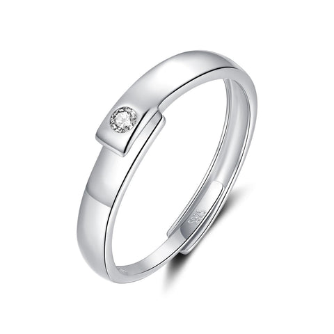 Bewenda Silver Rings for Men, 925 Sterling Silver Engagement Ring with 5A Cubic Zirconia, Adjustable Open Wedding Ring Anniversary Rings, Simple White Gold Plated Eternity Promise Rings with Gift Box