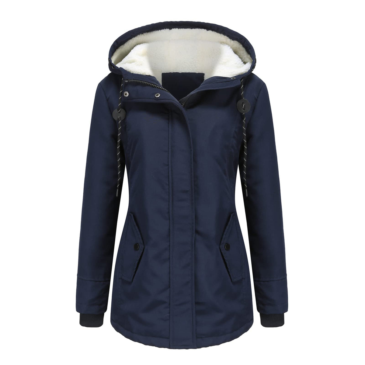 MODFUL Women's Warm Winter Coat Thicken Fleece Lined Parka Plus Size Jacket With Hood(Dark Blue,Medium)