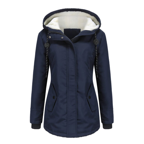 MODFUL Women's Warm Winter Coat Thicken Fleece Lined Parka Plus Size Jacket With Hood(Dark Blue,Medium)