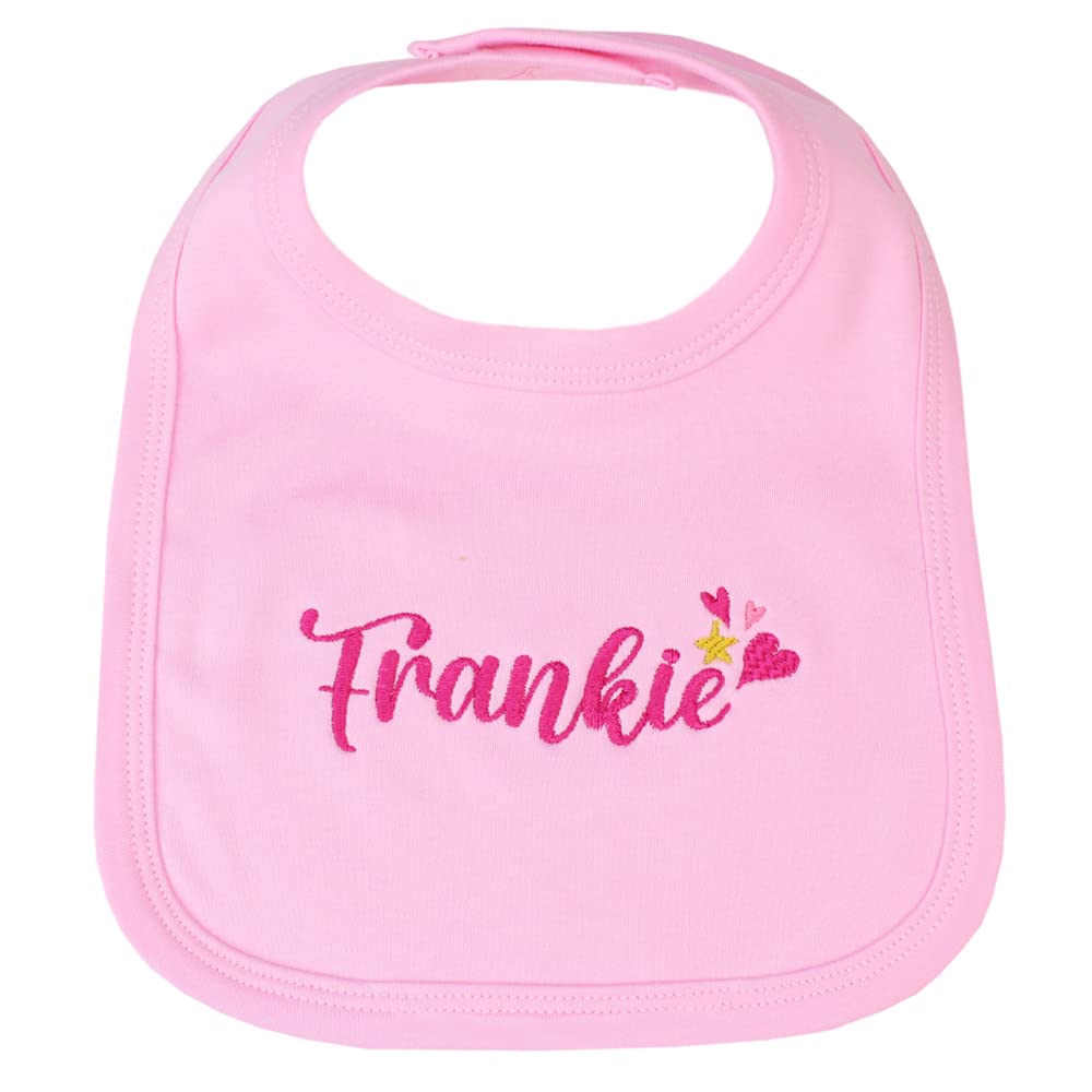 TeddyTs Personalised Baby Girls Cotton Bib with Hearts & Stars Embroidery