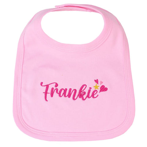 TeddyTs Personalised Baby Girls Cotton Bib with Hearts & Stars Embroidery