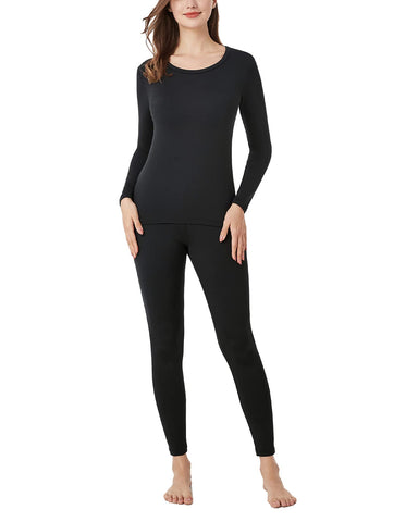 LAPASA Women's Thermal Underwear Set, Lightweight Classic Breathable Fleece Lined Long Johns Lightweight Top & Bottom L17, Black, S