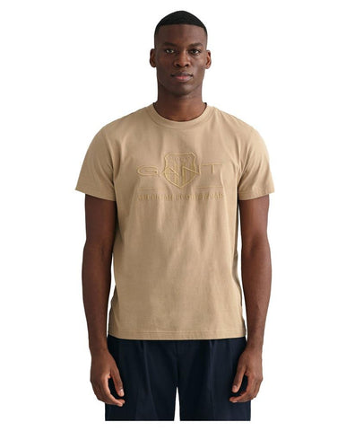GANT Men's REG Tonal Shield SS T-Shirt, Concrete Beige, XL