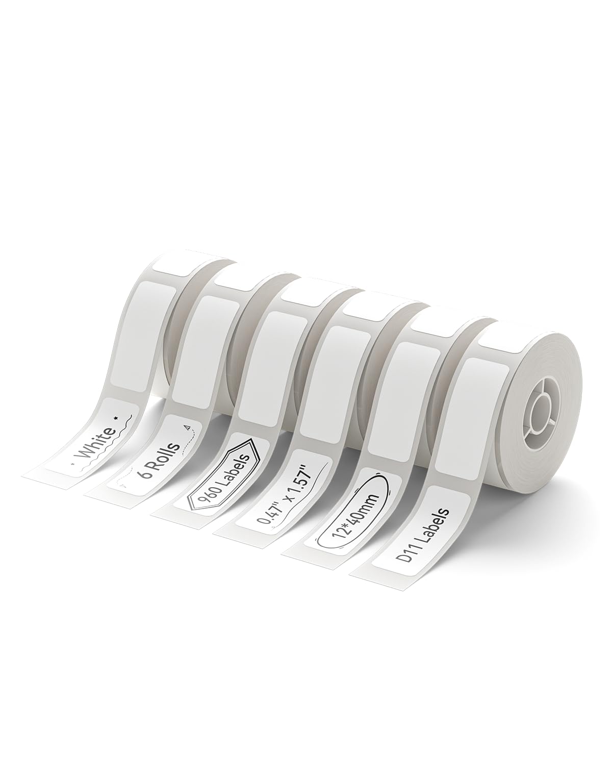 NIIMBOT D11 Label Maker Tape 6Rolls Adhesive White Label Paper 0.47" X 1.57" (12 X 40mm) 160 Labels/Roll, Compatible for NIIMBOT D11 D110 Label Printer, Thermal Paper Black on White, 6-Roll