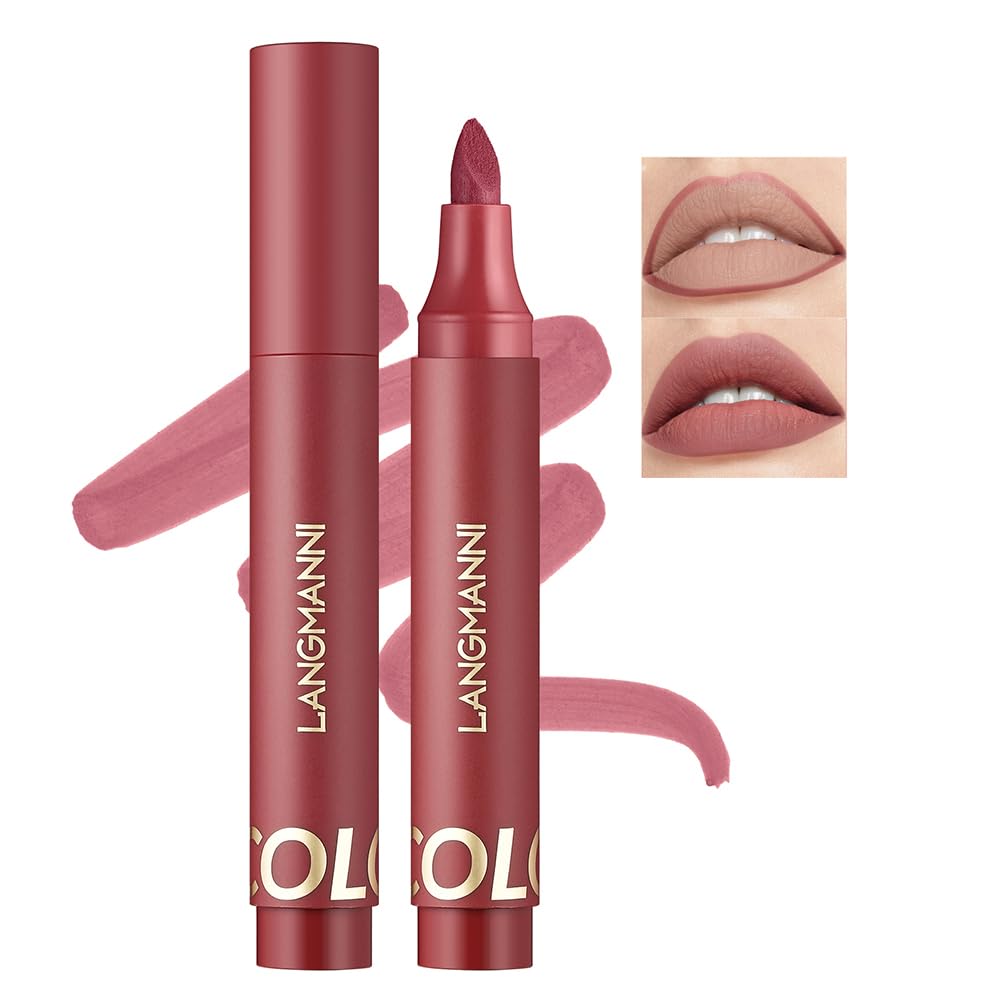 AKARY Lip Stain Lip Tint Marker, Waterproof Liquid Lipstick Makeup, Hydrating Long-lasting Matte Lip Color, Smudge Proof Natural Finish, Precise Chisel Tip Marker, Lip Liner and Lipstick 2-in-1, 02