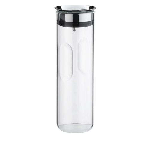 WMF Motion Water Carafe 1.25 Litres Height 29 cm Glass Carafe Closeup Silicone Lid Lock Handle Dishwasher Safe, Silver, 9.8 cm