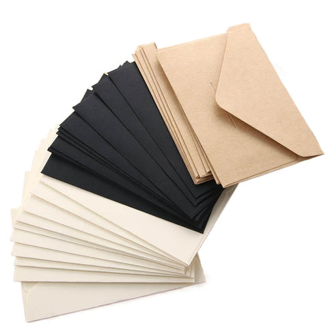 Pokinge 60 Pcs Kraft Paper Envelopes, Solid Half-Fold Invitation Envelope Retro Style Festival Greet Card Envelopes Classical Letter Envelope(Brown&Black&White)