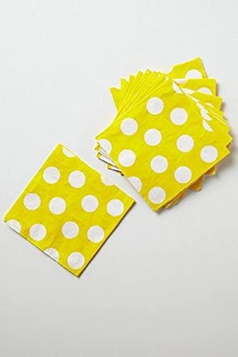 Amscan Party Tableware Yellow Sunshine Dots Beverage Napkins | 16 Ct, (Pack of 16) 5" x 5"