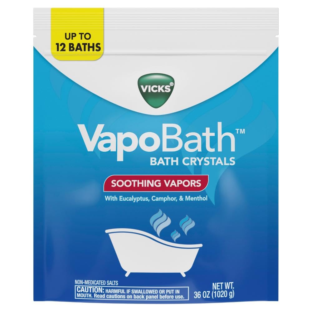 Vicks VapoBath, Bath Salts, Bath Bomb, Non-Medicated Bath Crystals, Comforting Vicks Vapors, Vapor Bath, Aromatherapy with Eucalyptus and Menthol Scent, Contains Essential Oils, 36 OZ