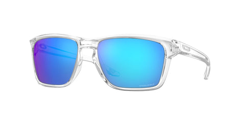Oakley Men's Oo9448f Sylas Low Bridge Fit Rectangular Sunglasses, Polished Clear/Prizm Sapphire, 58 mm