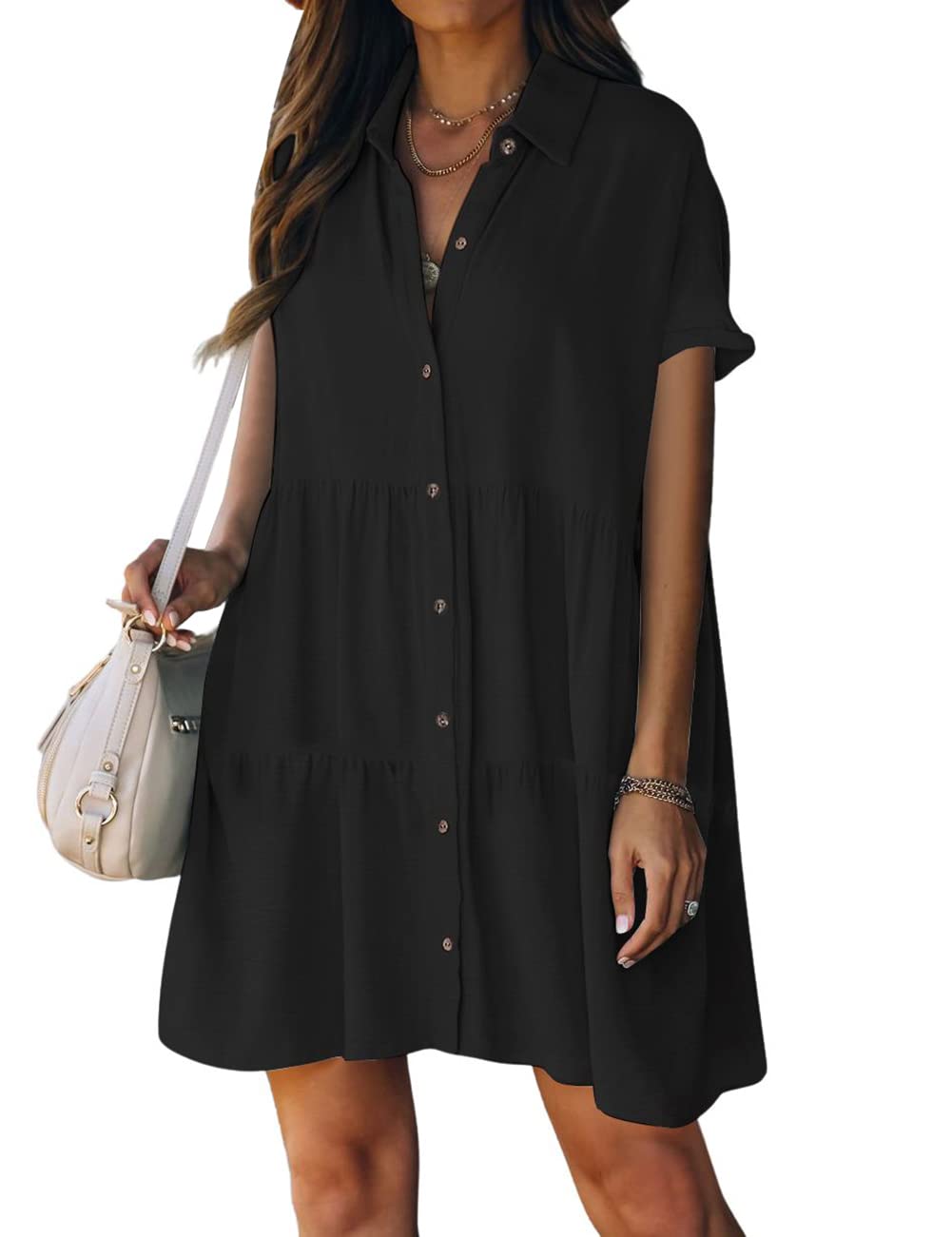 Bsubseach Swimsuit Coverup for Women Casual Shirt Dress Button Down Beach Outfits for Swimwear Black M
