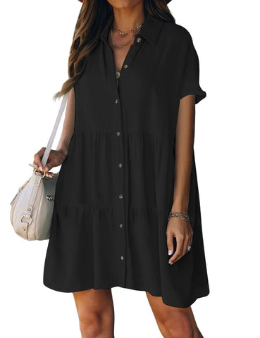 Bsubseach Swimsuit Coverup for Women Casual Shirt Dress Button Down Beach Outfits for Swimwear Black M