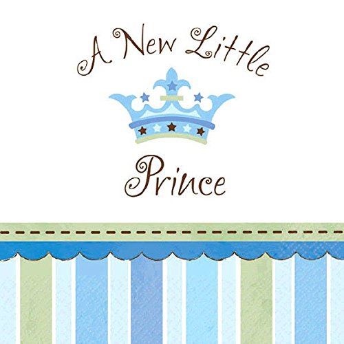 Amscan Cute Little Prince Beverage Baby Shower Party Supply Paper Napkins, 5.5 x 5.5, Blue