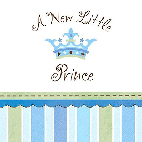 Amscan Cute Little Prince Beverage Baby Shower Party Supply Paper Napkins, 5.5 x 5.5, Blue