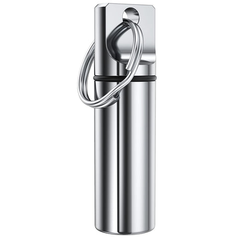 Small Pocket Pill Box Keychain, Aluminium Alloy Portable Mini Pill Organizer Case Container for Purse, Waterproof Metal Pill Holder Medicine Bottle for Outdoor Camping Travel (Silver)