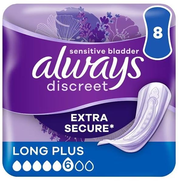 Always Discreet Incontinence Pads Women, Long Plus, 32 High Absorbency Pads (8 x 4 Packs), Odour Neutraliser, Bigger Pack, for Sensitive Bladder