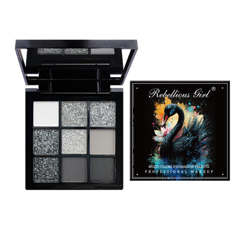 VERONNI Black Smokey Gray Silver Glitter Eyeshadow Palette, 9 Colors Matte&Shimmer&Glitter Eyeshadow Makeup, Long Lasting Blendable Neutral Eye Look, Highly Pigmented Eye Shadow Powder