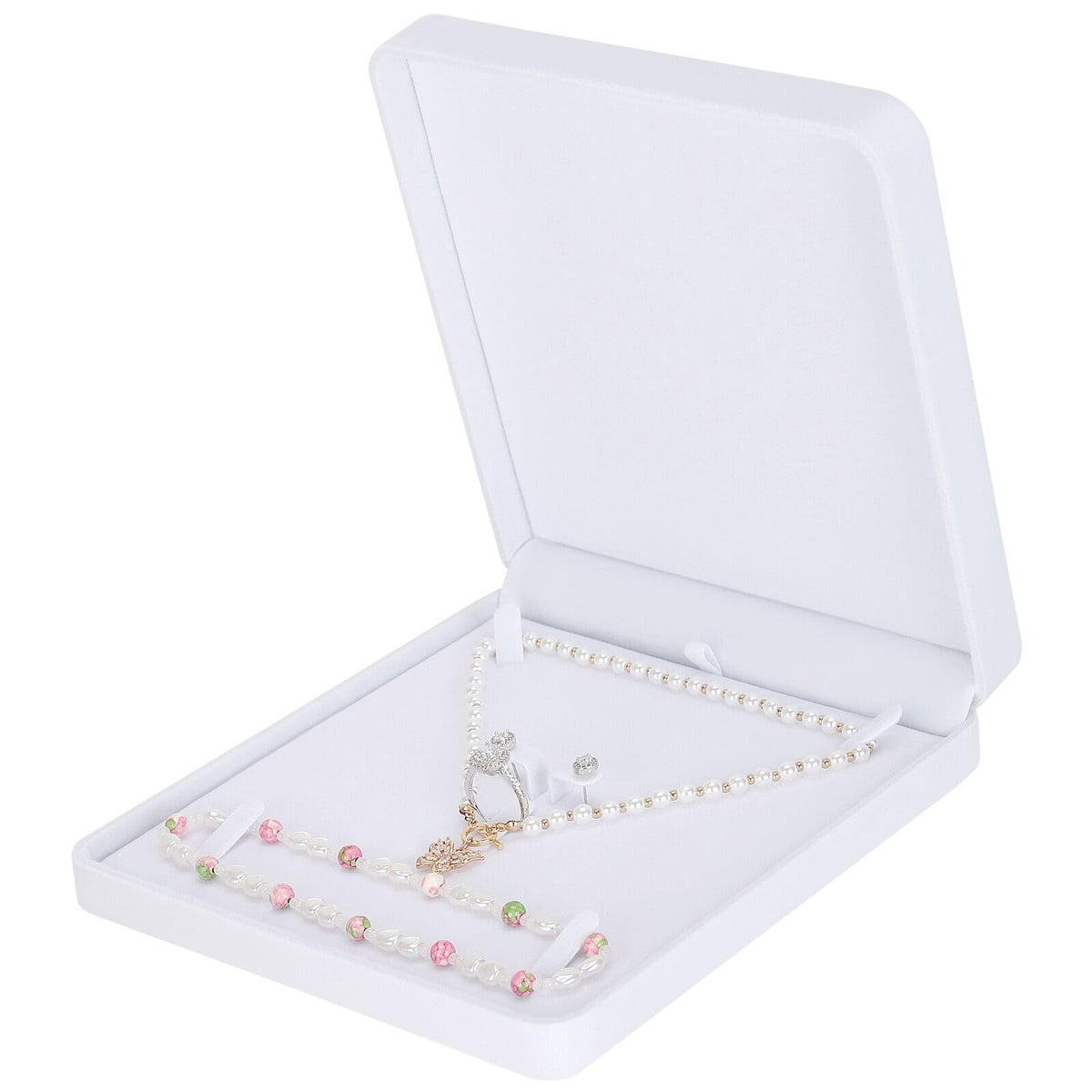 LETURE Velvet Jewelry Set Box, Velvet Gift Box for Bracelet Necklace Earring Ring (White)