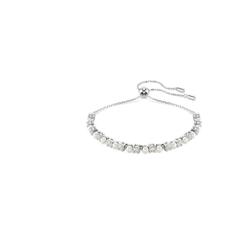 Swarovski Matrix Bracelet, Clear Round-Cut Stones and Crystal Pearls in a Rhodium-Finished Setting, Part of the Matrix Collection