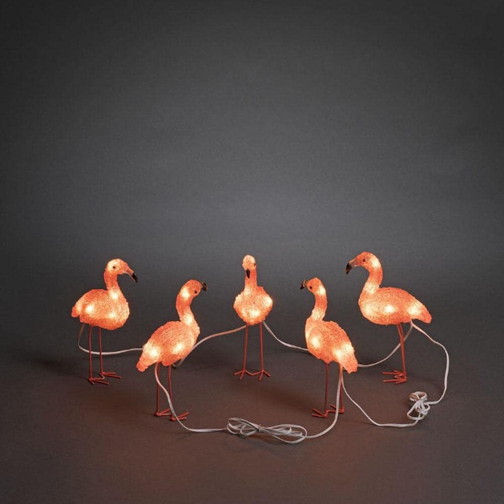 Konstsmide Outdoor Party Decorations/Outside Lights LED Acrylic Decoration"Five Baby Standing Flamingos" / Outdoor Lighting (IP44) / 40 Amber White LEDs/Transparent Cable