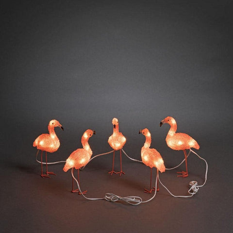 Konstsmide Outdoor Party Decorations/Outside Lights LED Acrylic Decoration"Five Baby Standing Flamingos" / Outdoor Lighting (IP44) / 40 Amber White LEDs/Transparent Cable