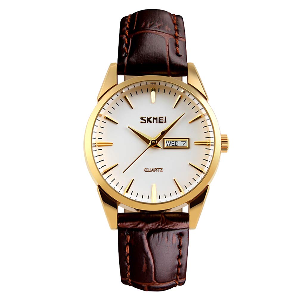 SKMEI Women's Watches for Ladies Female Brown Leather Band Waterproof Fashion Casual Simple Dress Quartz Analog Day Date Calendar Business Light Wrist Watch Wife Girls Gifts
