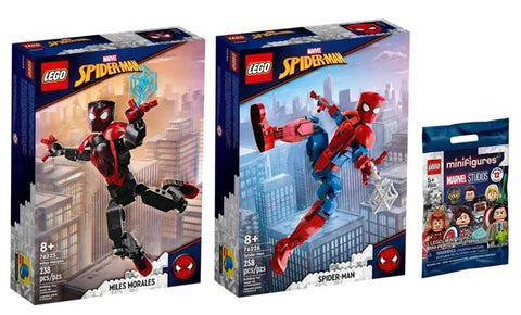 LEGO Marvel Spider Man Universe Buildable Figures Miles Morales Venom Spider Man Collection w/Mystery Minifigure Gift Set (Miles Morales/Spider Man + Mystery Minifigure)