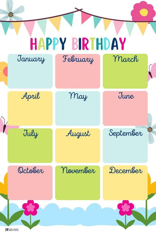 Birthday Chart For Classroom Happy Birthday Poster Display Cool Wall Art Print Poster 16x24