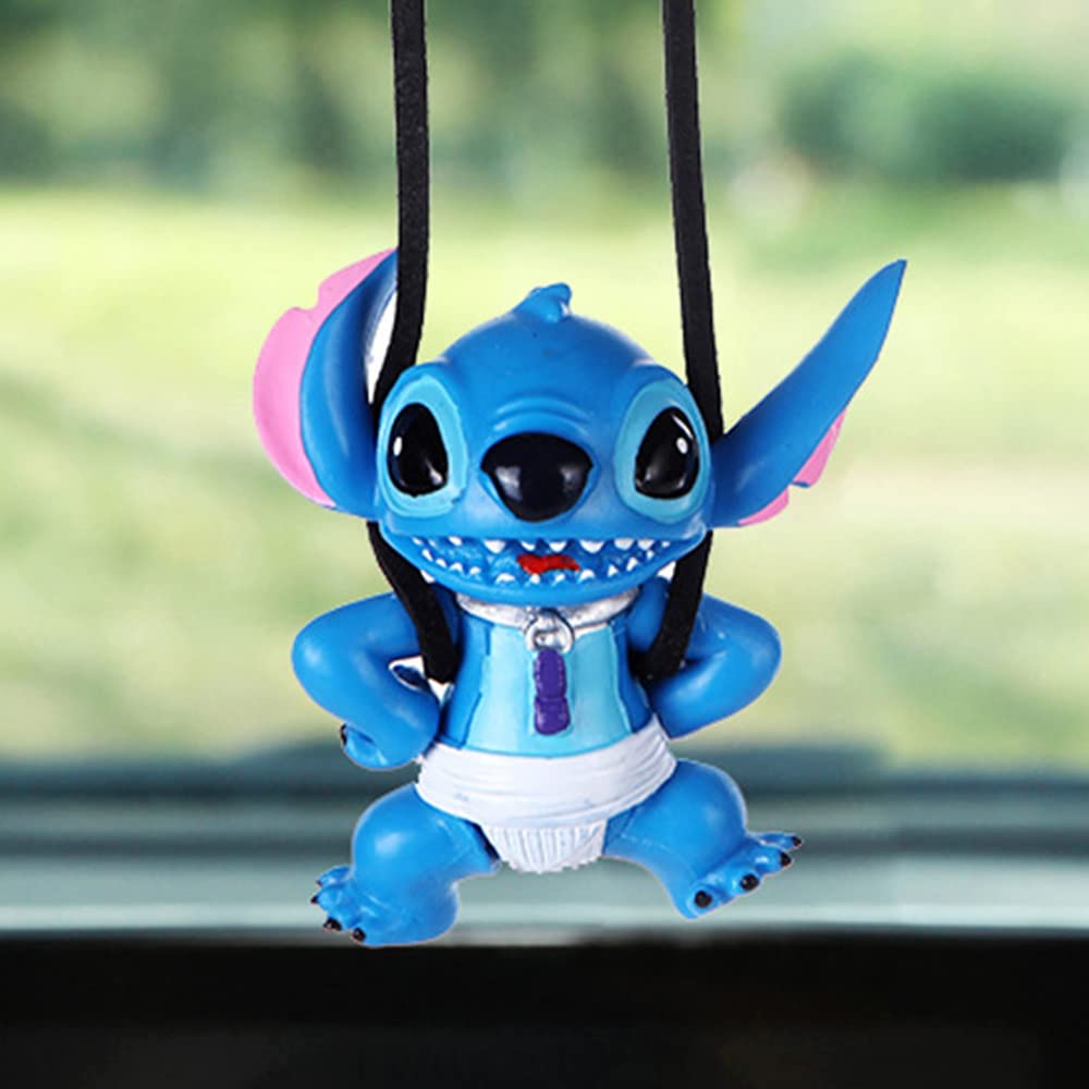 ZOSTLAND Lovely Car Swing Ornament Blue Auto Rear View Mirror Hanging Decoration Lovely Automobile Hanging Suspension Pendant Accessories Applicable to Car,Truck,SUV(Alien Akimbo)