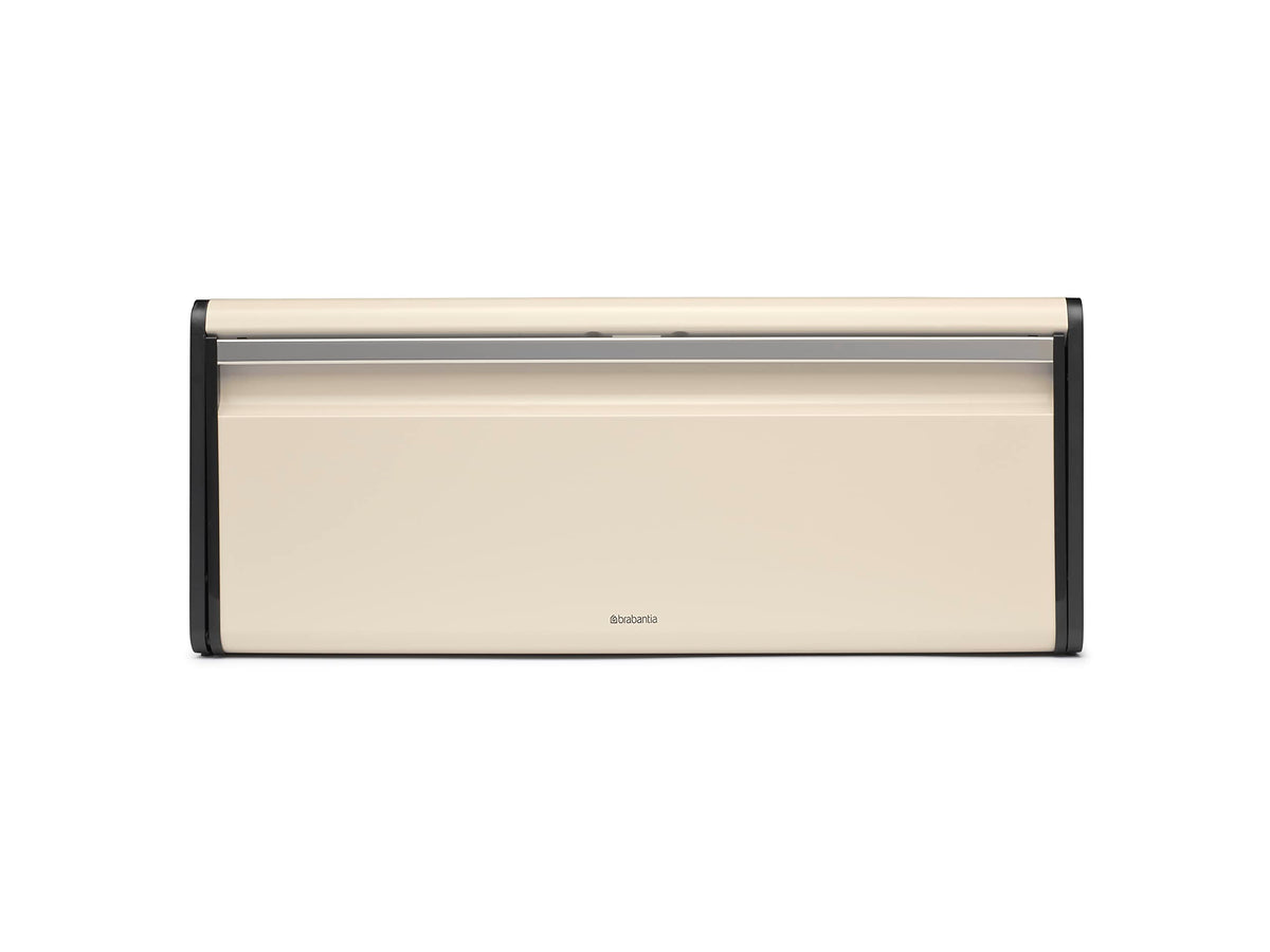 Brabantia Rectangular Fall Front Bread Box (Soft Beige) Large Front Opening Flat Top Bread Store for Kitchen Counter, Fits 2 Loaves