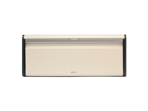 Brabantia Rectangular Fall Front Bread Box (Soft Beige) Large Front Opening Flat Top Bread Store for Kitchen Counter, Fits 2 Loaves