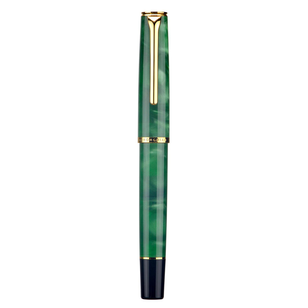 HONG DIAN N12 Piston Fountain Pen Extra Fine Soft Nib, Grass Green Acrylic & Classic Streamlined Design with Metal Case Set