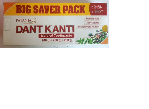 Patanjali Dant Kanti Natural Big Saver Pack 200g+200g+200g - Save 55/-