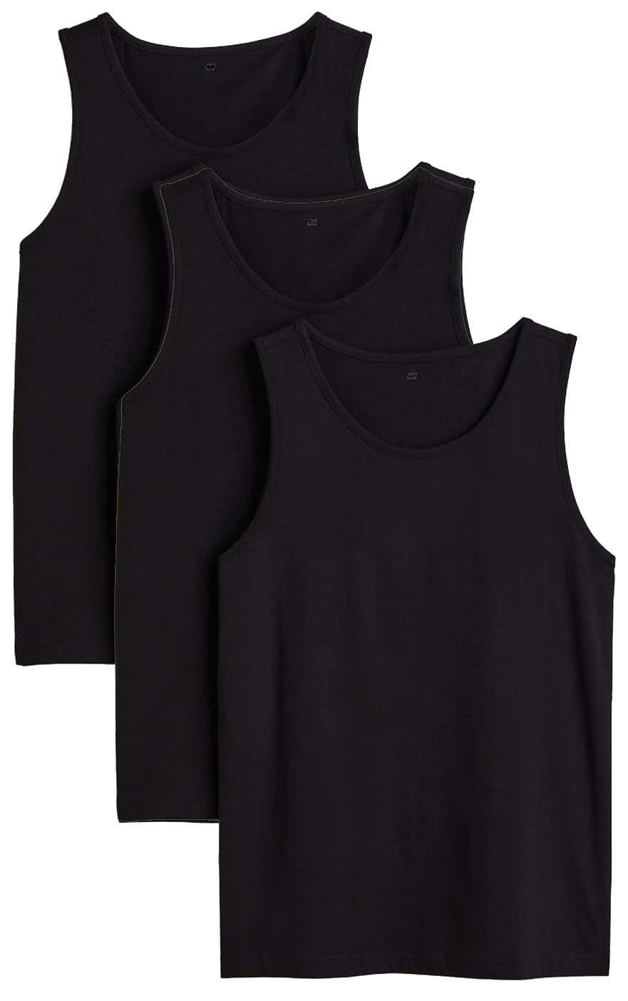 ZRWASKA® Men's Vests Tank Tops Black Sleeve-Less Plain Cotton Undershirts Out Door Breathable Slim Fit Summer Top Vest Everyday Athletic wear Easy Fit Dry-Fit Workout Shirts Black (Pack 3) Size Small