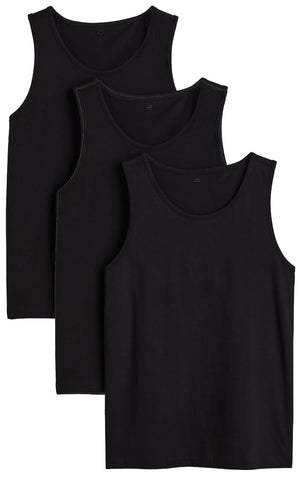 ZRWASKA® Men's Vests Tank Tops Black Sleeve-Less Plain Cotton Undershirts Out Door Breathable Slim Fit Summer Top Vest Everyday Athletic wear Easy Fit Dry-Fit Workout Shirts Black (Pack 3) Size Small