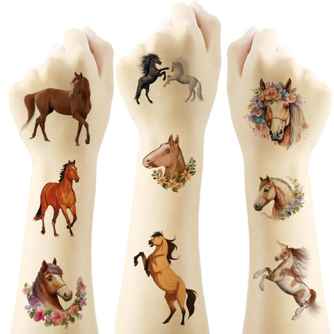 Generic UNITEDSTA Horses Temporary Tattoos for Kids Birthday Party Supplies Favor 125 Pcs Stickers Super Cute Gifts Kentucky Rose Decorations Girls Boys Cowgirl Classroom School Prizes Themed