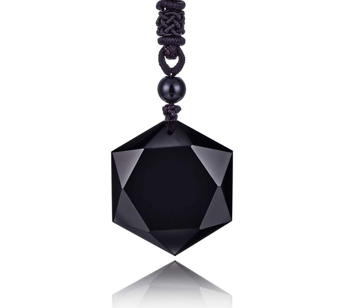 Mens Womens Black Obsidian Pendant Stones Amulet Star David Hexagram Healing Necklace